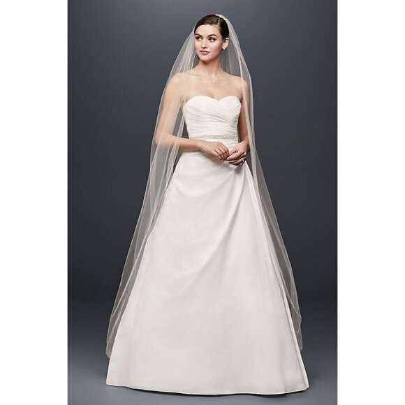 David's Bridal Women's Taffeta A Line Wedding Dress W/Sweetheart Neck - 14W - Picture 1 of 15